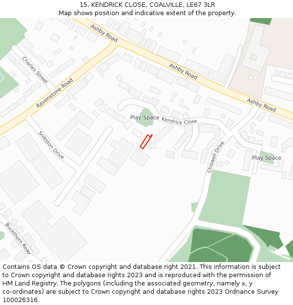 15, KENDRICK CLOSE, COALVILLE, LE67 3LR: Location map and indicative extent of plot