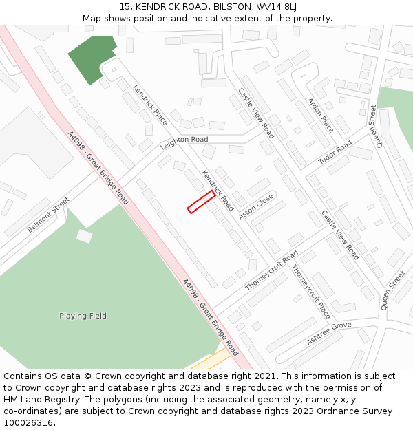 15, KENDRICK ROAD, BILSTON, WV14 8LJ: Location map and indicative extent of plot