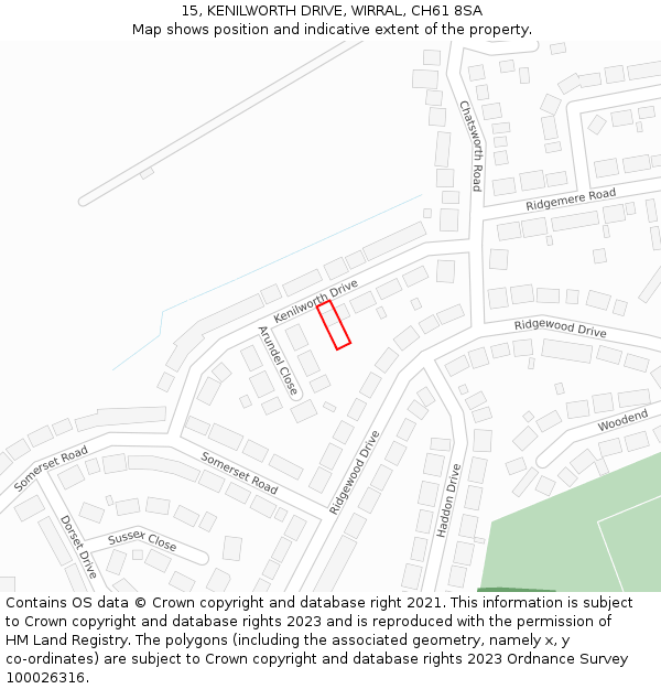 15, KENILWORTH DRIVE, WIRRAL, CH61 8SA: Location map and indicative extent of plot