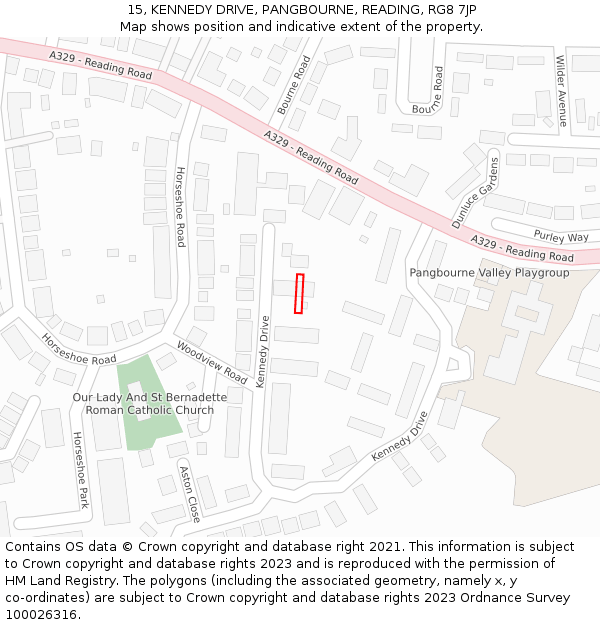 15, KENNEDY DRIVE, PANGBOURNE, READING, RG8 7JP: Location map and indicative extent of plot