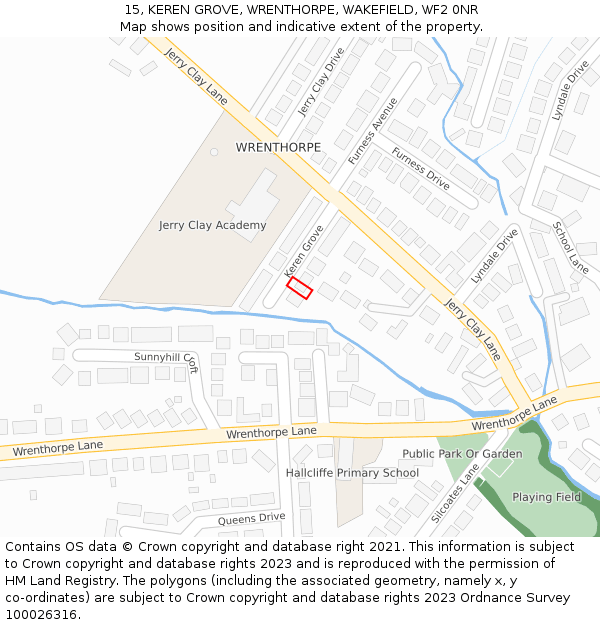 15, KEREN GROVE, WRENTHORPE, WAKEFIELD, WF2 0NR: Location map and indicative extent of plot