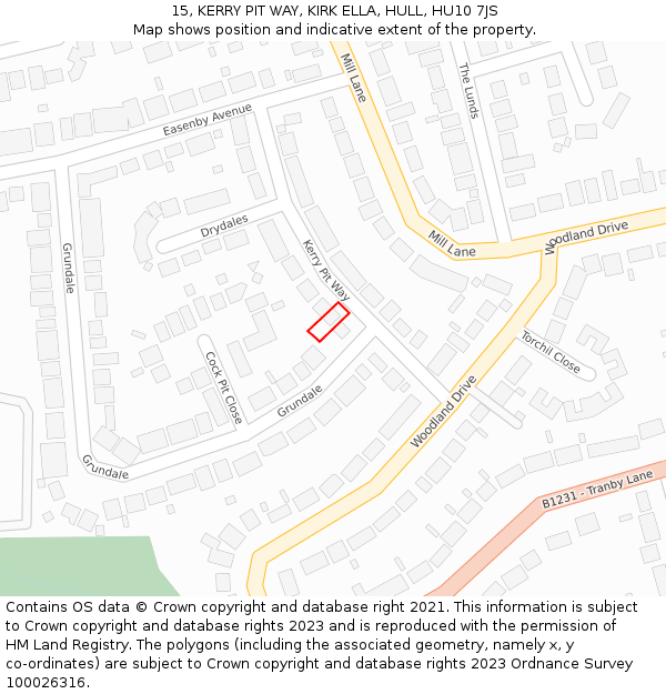 15, KERRY PIT WAY, KIRK ELLA, HULL, HU10 7JS: Location map and indicative extent of plot