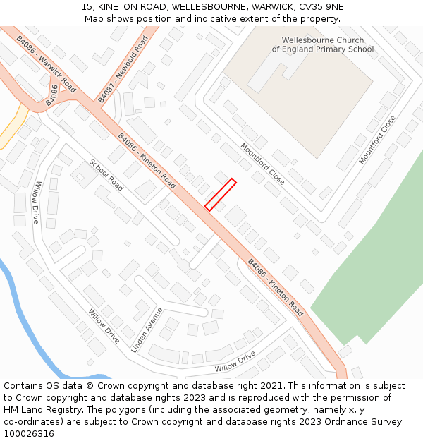 15, KINETON ROAD, WELLESBOURNE, WARWICK, CV35 9NE: Location map and indicative extent of plot