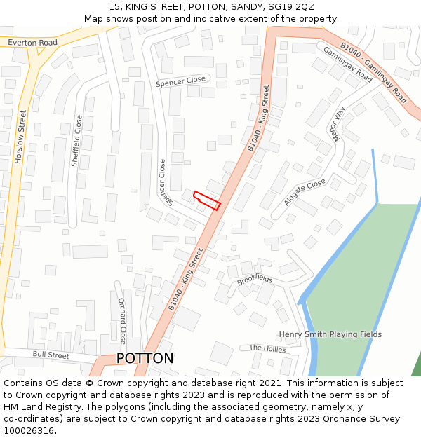 15, KING STREET, POTTON, SANDY, SG19 2QZ: Location map and indicative extent of plot