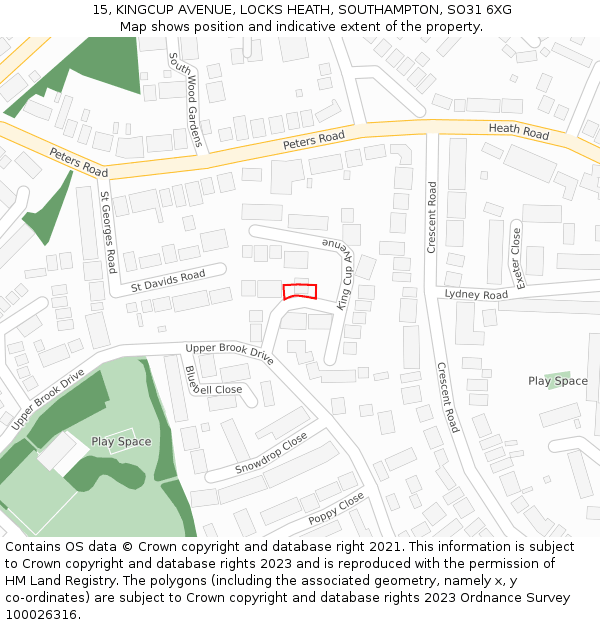 15, KINGCUP AVENUE, LOCKS HEATH, SOUTHAMPTON, SO31 6XG: Location map and indicative extent of plot
