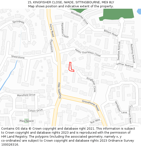 15, KINGFISHER CLOSE, IWADE, SITTINGBOURNE, ME9 8LY: Location map and indicative extent of plot