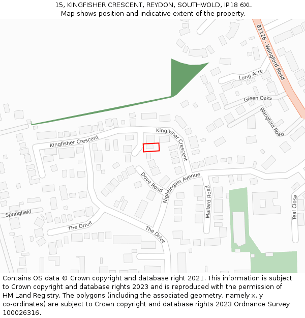 15, KINGFISHER CRESCENT, REYDON, SOUTHWOLD, IP18 6XL: Location map and indicative extent of plot