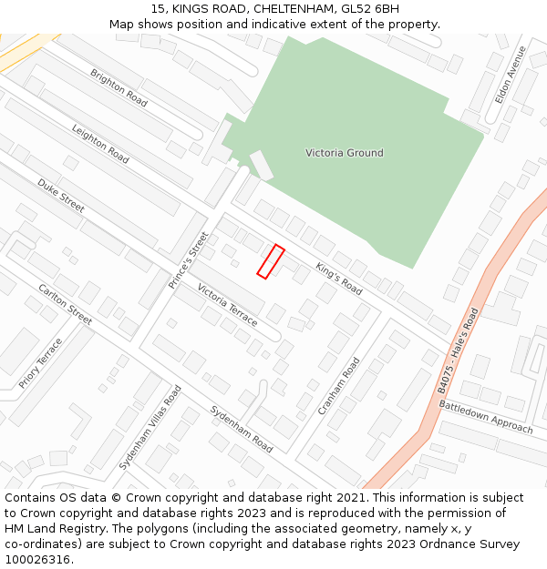 15, KINGS ROAD, CHELTENHAM, GL52 6BH: Location map and indicative extent of plot