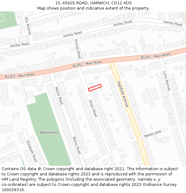 15, KINGS ROAD, HARWICH, CO12 4DS: Location map and indicative extent of plot