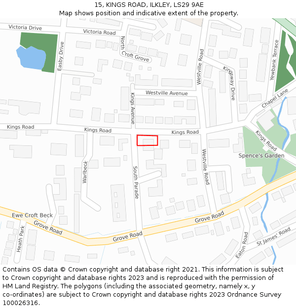 15, KINGS ROAD, ILKLEY, LS29 9AE: Location map and indicative extent of plot