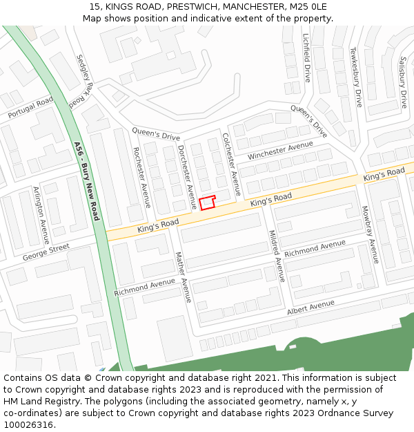 15, KINGS ROAD, PRESTWICH, MANCHESTER, M25 0LE: Location map and indicative extent of plot