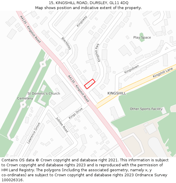 15, KINGSHILL ROAD, DURSLEY, GL11 4DQ: Location map and indicative extent of plot