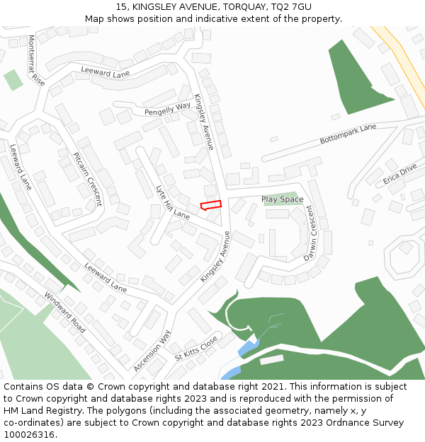 15, KINGSLEY AVENUE, TORQUAY, TQ2 7GU: Location map and indicative extent of plot