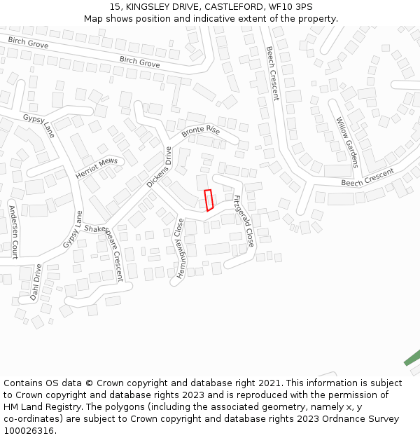 15, KINGSLEY DRIVE, CASTLEFORD, WF10 3PS: Location map and indicative extent of plot