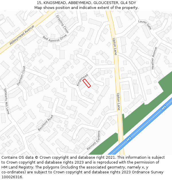 15, KINGSMEAD, ABBEYMEAD, GLOUCESTER, GL4 5DY: Location map and indicative extent of plot