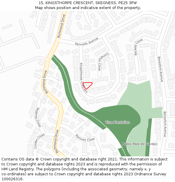 15, KINGSTHORPE CRESCENT, SKEGNESS, PE25 3PW: Location map and indicative extent of plot