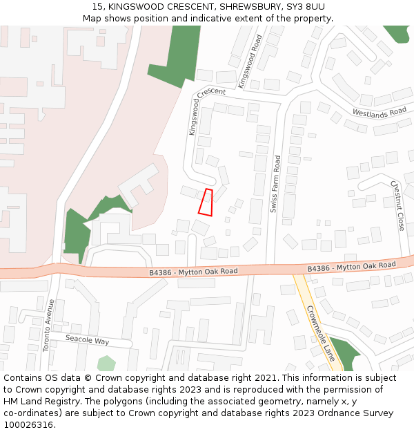 15, KINGSWOOD CRESCENT, SHREWSBURY, SY3 8UU: Location map and indicative extent of plot