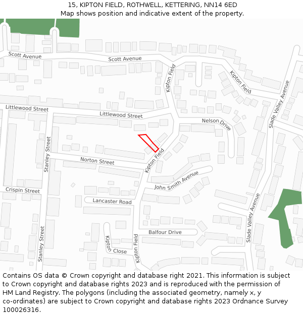 15, KIPTON FIELD, ROTHWELL, KETTERING, NN14 6ED: Location map and indicative extent of plot