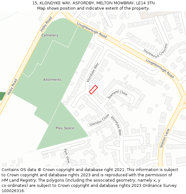 15, KLONDYKE WAY, ASFORDBY, MELTON MOWBRAY, LE14 3TN: Location map and indicative extent of plot