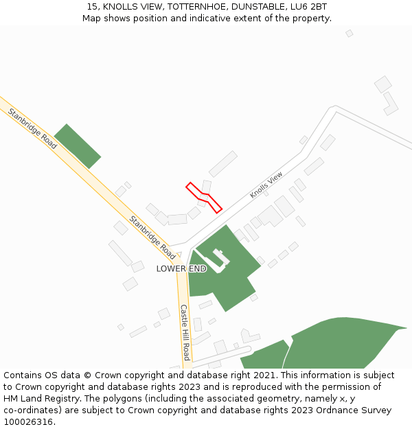 15, KNOLLS VIEW, TOTTERNHOE, DUNSTABLE, LU6 2BT: Location map and indicative extent of plot