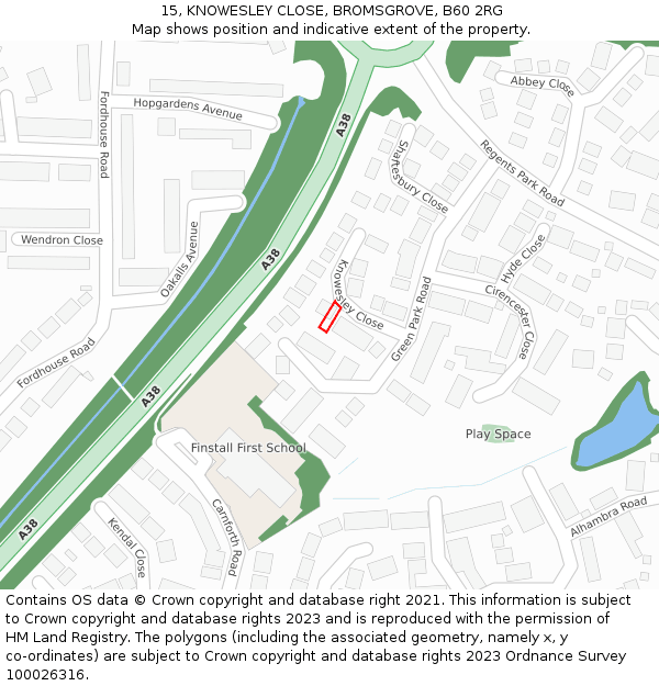 15, KNOWESLEY CLOSE, BROMSGROVE, B60 2RG: Location map and indicative extent of plot