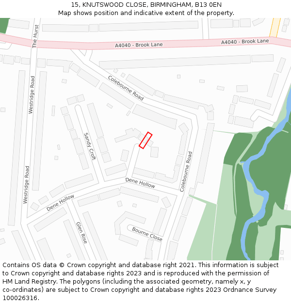 15, KNUTSWOOD CLOSE, BIRMINGHAM, B13 0EN: Location map and indicative extent of plot