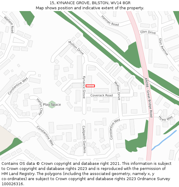 15, KYNANCE GROVE, BILSTON, WV14 8GR: Location map and indicative extent of plot