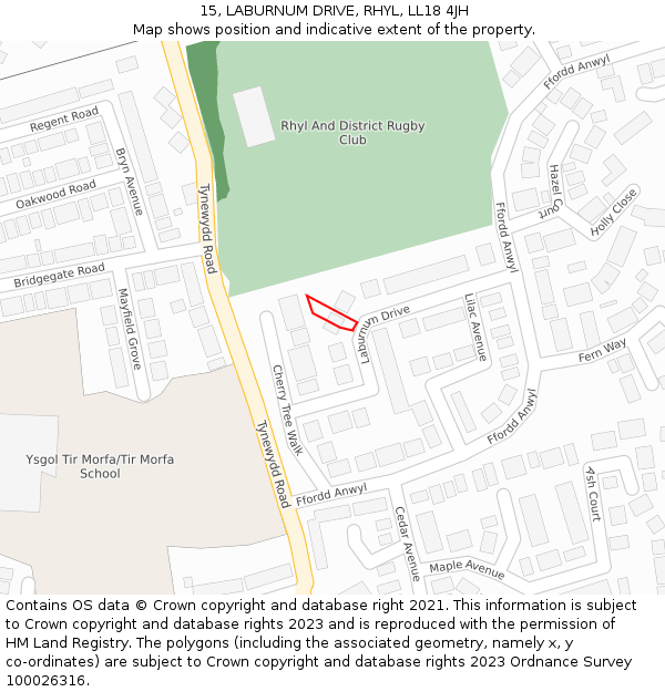 15, LABURNUM DRIVE, RHYL, LL18 4JH: Location map and indicative extent of plot