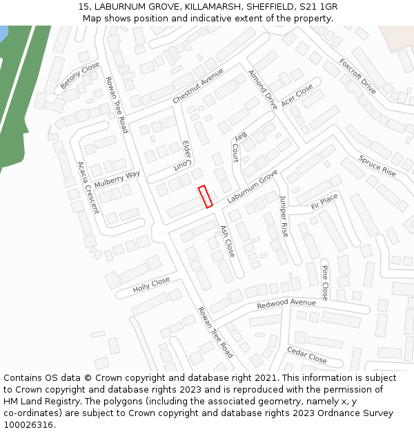 15, LABURNUM GROVE, KILLAMARSH, SHEFFIELD, S21 1GR: Location map and indicative extent of plot