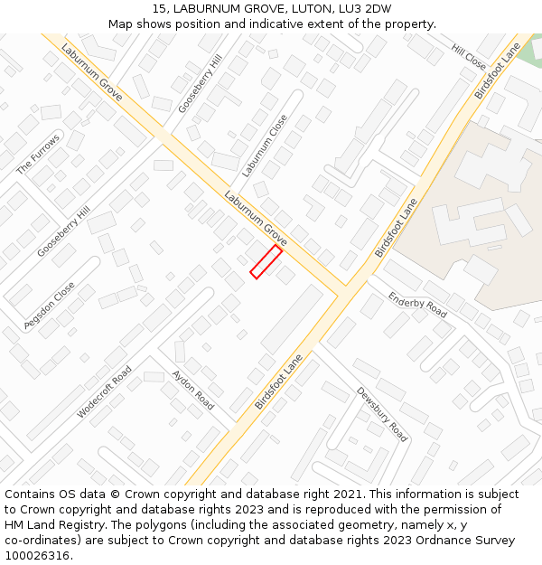 15, LABURNUM GROVE, LUTON, LU3 2DW: Location map and indicative extent of plot