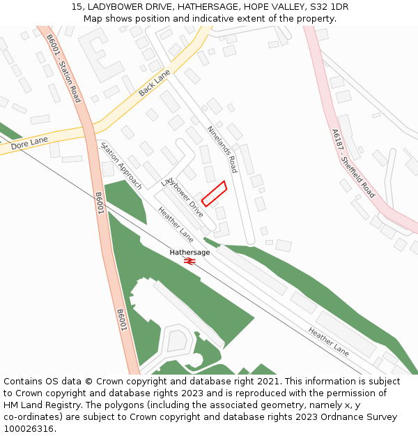 15, LADYBOWER DRIVE, HATHERSAGE, HOPE VALLEY, S32 1DR: Location map and indicative extent of plot