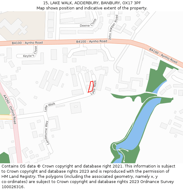 15, LAKE WALK, ADDERBURY, BANBURY, OX17 3PF: Location map and indicative extent of plot