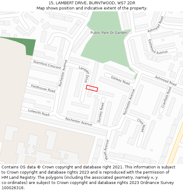 15, LAMBERT DRIVE, BURNTWOOD, WS7 2DR: Location map and indicative extent of plot