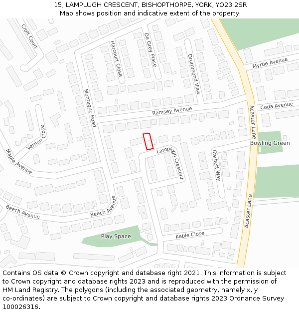 15, LAMPLUGH CRESCENT, BISHOPTHORPE, YORK, YO23 2SR: Location map and indicative extent of plot