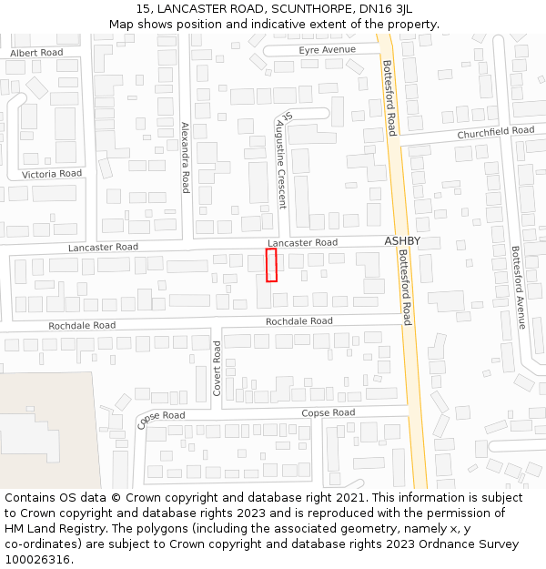 15, LANCASTER ROAD, SCUNTHORPE, DN16 3JL: Location map and indicative extent of plot