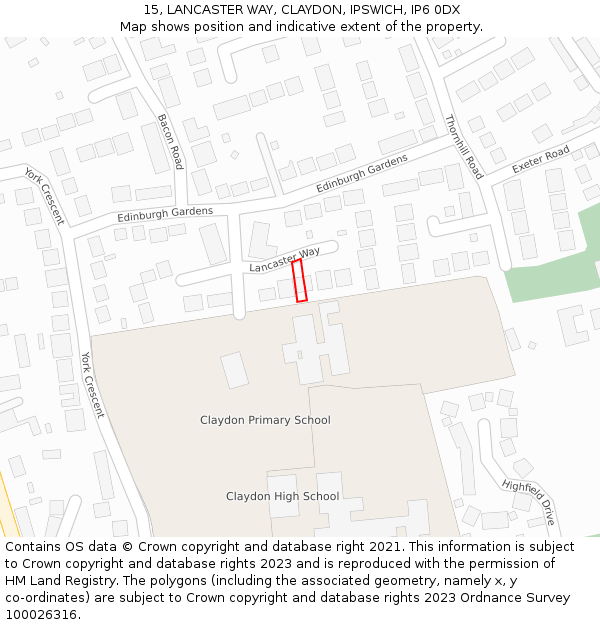 15, LANCASTER WAY, CLAYDON, IPSWICH, IP6 0DX: Location map and indicative extent of plot