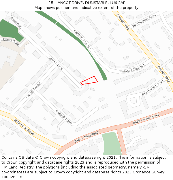 15, LANCOT DRIVE, DUNSTABLE, LU6 2AP: Location map and indicative extent of plot