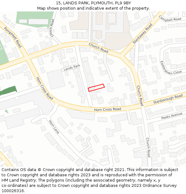 15, LANDS PARK, PLYMOUTH, PL9 9BY: Location map and indicative extent of plot