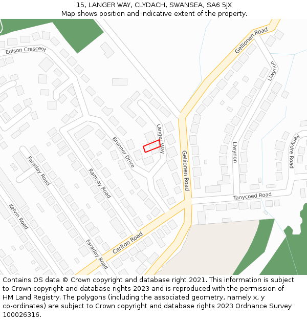 15, LANGER WAY, CLYDACH, SWANSEA, SA6 5JX: Location map and indicative extent of plot