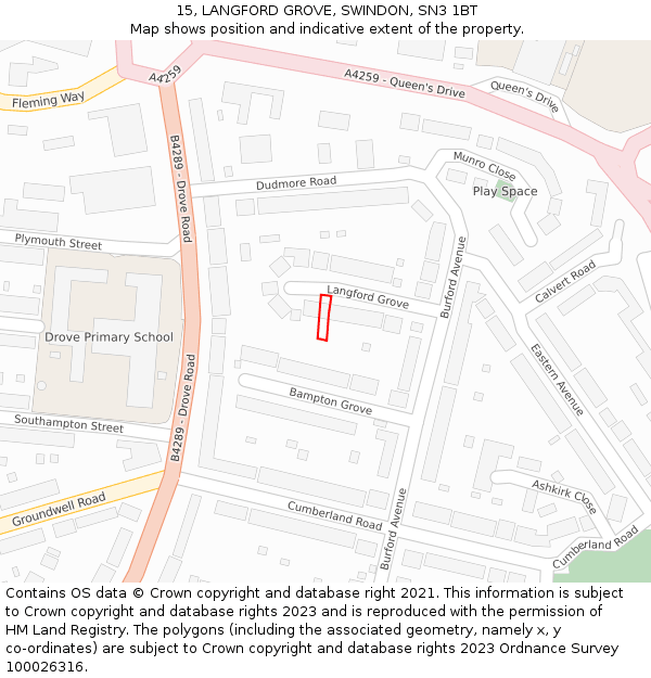 15, LANGFORD GROVE, SWINDON, SN3 1BT: Location map and indicative extent of plot