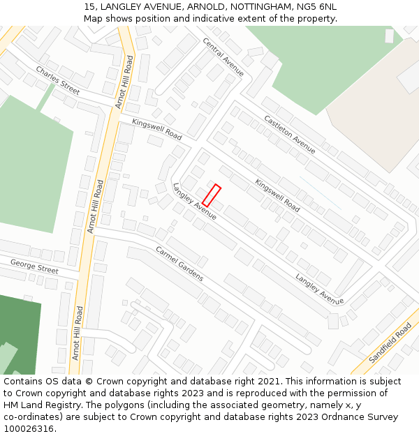 15, LANGLEY AVENUE, ARNOLD, NOTTINGHAM, NG5 6NL: Location map and indicative extent of plot