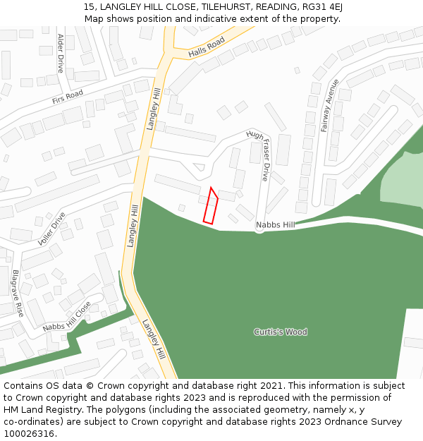 15, LANGLEY HILL CLOSE, TILEHURST, READING, RG31 4EJ: Location map and indicative extent of plot