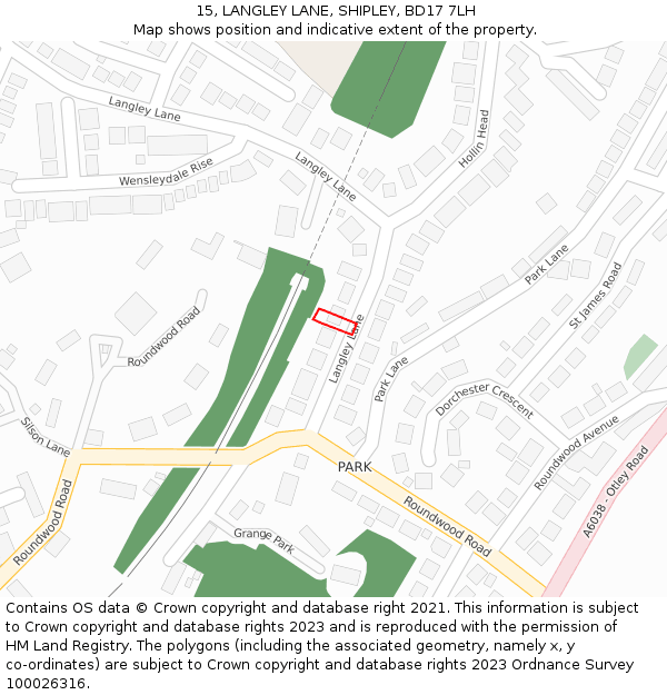 15, LANGLEY LANE, SHIPLEY, BD17 7LH: Location map and indicative extent of plot