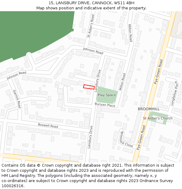 15, LANSBURY DRIVE, CANNOCK, WS11 4BH: Location map and indicative extent of plot