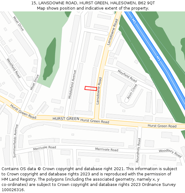 15, LANSDOWNE ROAD, HURST GREEN, HALESOWEN, B62 9QT: Location map and indicative extent of plot