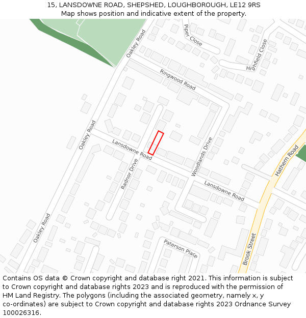 15, LANSDOWNE ROAD, SHEPSHED, LOUGHBOROUGH, LE12 9RS: Location map and indicative extent of plot