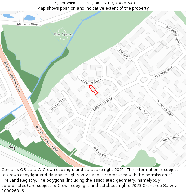 15, LAPWING CLOSE, BICESTER, OX26 6XR: Location map and indicative extent of plot