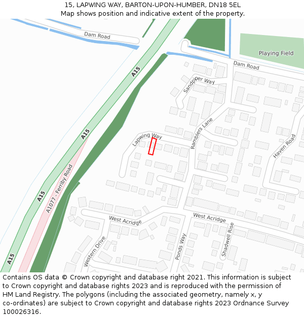 15, LAPWING WAY, BARTON-UPON-HUMBER, DN18 5EL: Location map and indicative extent of plot