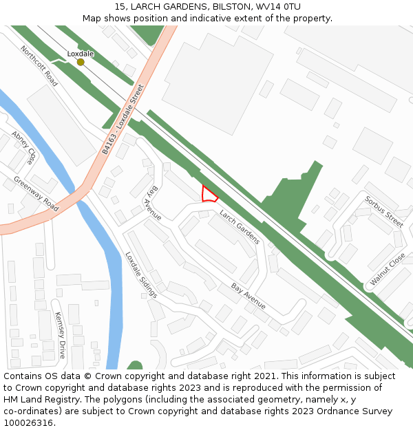 15, LARCH GARDENS, BILSTON, WV14 0TU: Location map and indicative extent of plot