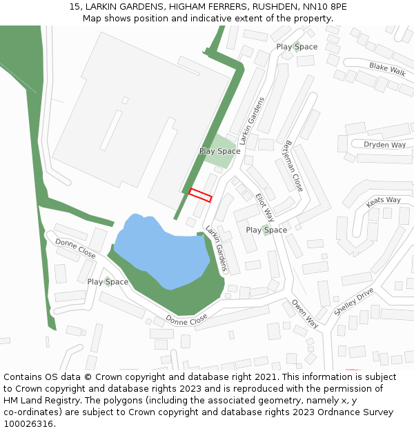 15, LARKIN GARDENS, HIGHAM FERRERS, RUSHDEN, NN10 8PE: Location map and indicative extent of plot